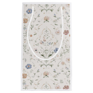 Petit Sac Cadeau Cottagecore Fleur de Champ Beige à l'Aquarelle Fan