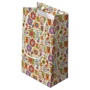 Petit Sac Cadeau Couleur florale et hibou