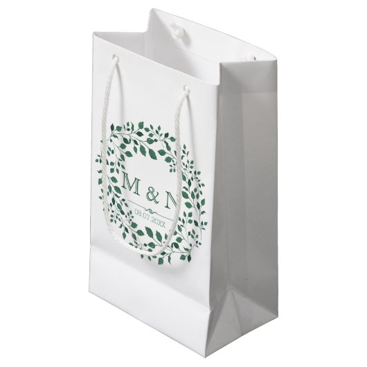 Petit Sac Cadeau Couronne d'aquarelle feuille verte | Mariage de mo (Devant Angle)