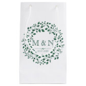 Petit Sac Cadeau Couronne d'aquarelle feuille verte | Mariage de mo (Devant)
