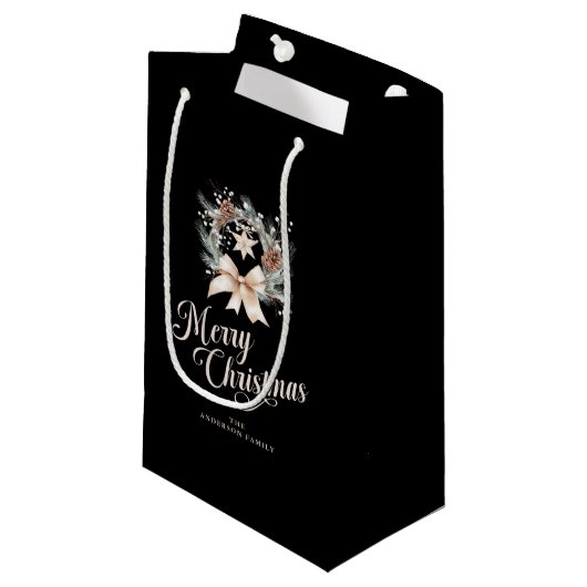Petit Sac Cadeau Couronne de Noël élégante en écriture script (Devant Angle)