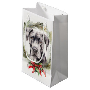 Petit Sac Cadeau Couronne de Noël Grand Danois Chien de fête