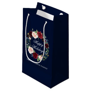 Petit Sac Cadeau Couronne florale aquarelle élégante Joyeuses Fêtes