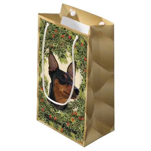 Petit Sac Cadeau Couronne miniature Pinscher (Devant Angle)