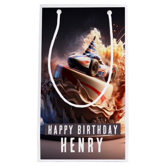 Petit Sac Cadeau Course automobile gâteau d'anniversaire - (Devant)