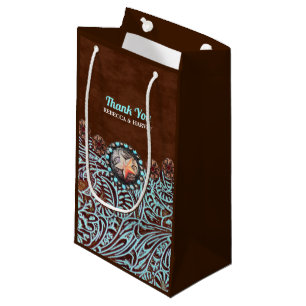 Petit Sac Cadeau cowboy brun turquoise pays mariage de l'ouest