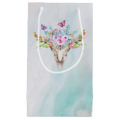 Petit Sac Cadeau Crâne animal Boho avec papillons et fleurs (Devant)