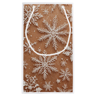 Petit Sac Cadeau Cristaux d'hiver dorés