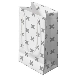 Petit Sac Cadeau Crochets gris sur blanc
