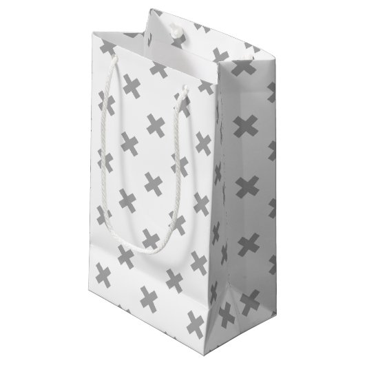 Petit Sac Cadeau Crochets gris sur blanc (Devant Angle)