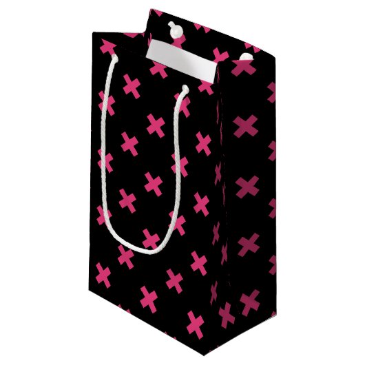 Petit Sac Cadeau Crochis Fuchsia sur noir (Devant Angle)
