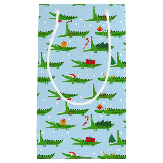 Petit Sac Cadeau Crocodiles festifs dans les costumes de Noël Motif (Devant)