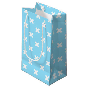 Petit Sac Cadeau Croix blanche sur le bleu bébé