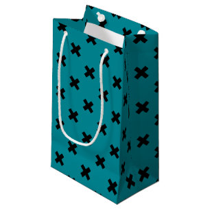 Petit Sac Cadeau Croix noire sur turquoise