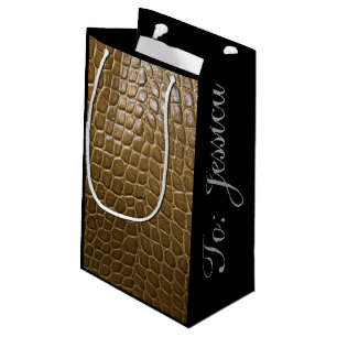 Petit Sac Cadeau cuir brun beige sauvage de crocodile d'alligator