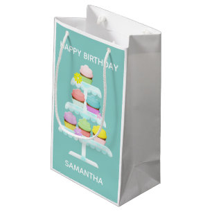 Petit Sac Cadeau Cupcakes Cake Stand Turquoise Joyeux Anniversaire