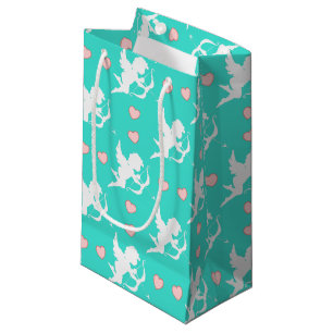 Petit Sac Cadeau Cupides et Coeurs Turquoise