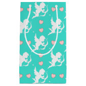 Petit Sac Cadeau Cupidons et Cœurs Turquoise (Devant)