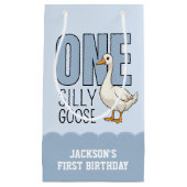 Petit Sac Cadeau Custom Modern Blue One Silly Goose First Birthday (Devant)