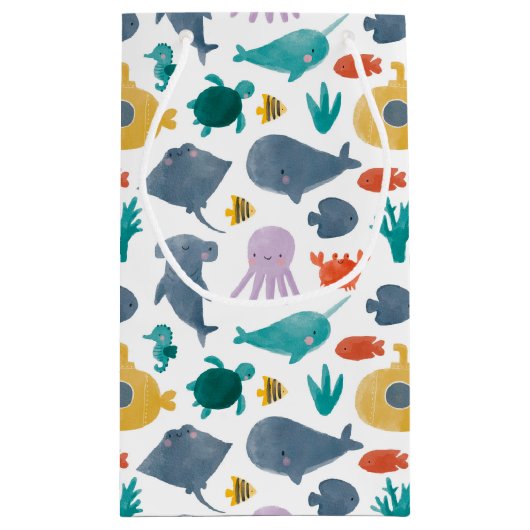 Petit Sac Cadeau Cute Aquarelle Océan Animaux Motif (Dos)