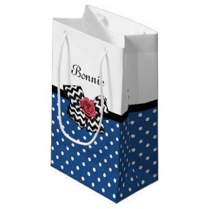 Petit Sac Cadeau Cute Bleu Pois Rouge Rose Chevron Bow et nom