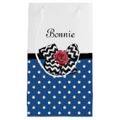 Petit Sac Cadeau Cute Bleu Pois Rouge Rose Chevron Bow et nom (Devant)