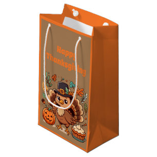 Petit Sac Cadeau Cute caricature Thanksgiving dinde et citrouille