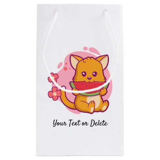 Petit Sac Cadeau Cute Chat Manger Watermelon | Kawaii (Dos)