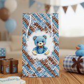 Petit Sac Cadeau Cute Crochet Teddy Bear Blue and Brown