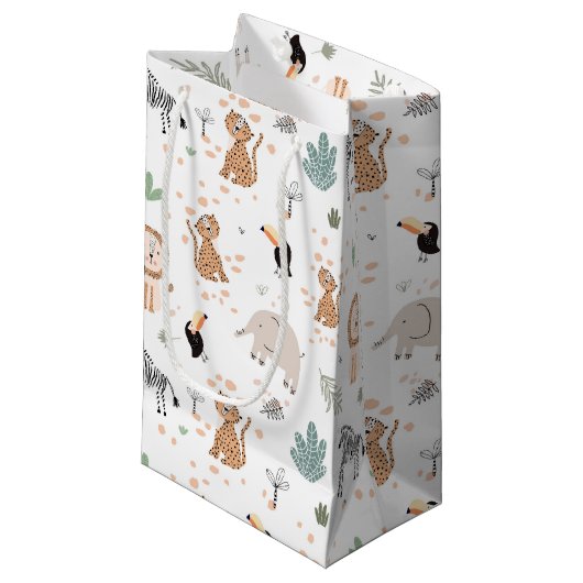 Petit Sac Cadeau Cute Jungle Rainforest Animaux Motif (Devant Angle)