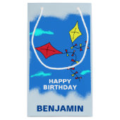 Petit Sac Cadeau Cute Kites Blue Joyeux Anniversaire Nom Enfants (Dos)