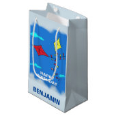 Petit Sac Cadeau Cute Kites Blue Joyeux Anniversaire Nom Enfants (Devant Angle)