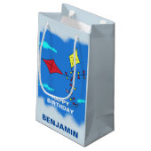 Petit Sac Cadeau Cute Kites Blue Joyeux Anniversaire Nom Enfants (Dos Angle)