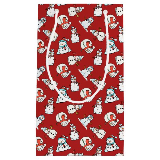 Petit Sac Cadeau Cute Motif Snowman - Noël rouge (Devant)