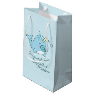 Petit Sac Cadeau Cute Narwhal Baby shower Kawaii Blue Boy