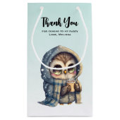 Petit Sac Cadeau Cute Owl tenant un Merci de fête du café (Dos)
