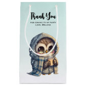 Petit Sac Cadeau Cute Owl tenant un Merci de fête du café (Devant)