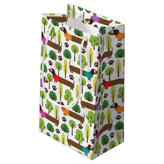 Petit Sac Cadeau Dachshunds En Promenade Dans Le Parc (Dos Angle)