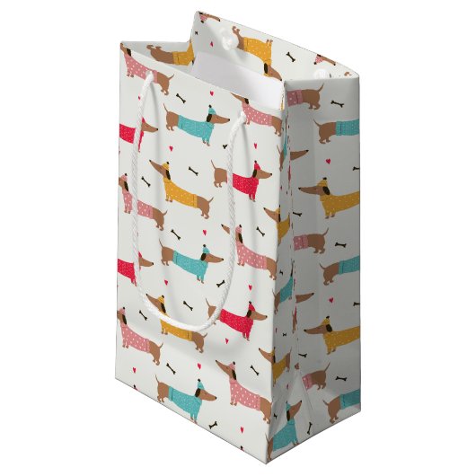 Petit Sac Cadeau Dachshunds en Sweaters Motif de vacances (Devant Angle)