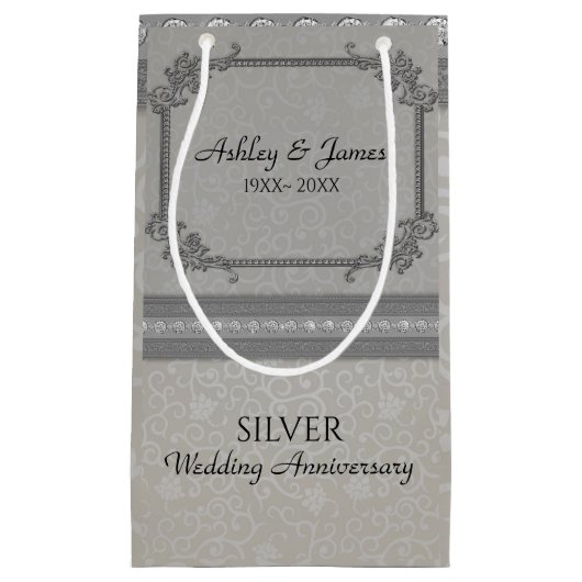 Petit Sac Cadeau Damas Et Diamants Gris (Devant)