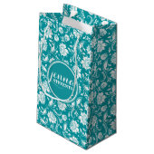 Petit Sac Cadeau Damas florales bleu turquoise et blanc (Dos Angle)