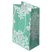 Petit Sac Cadeau Damask blanc sur Aqua Motif (Dos Angle)
