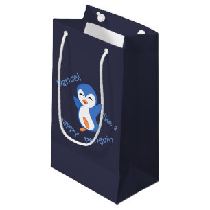 Petit Sac Cadeau Danse mignonne comme un joyeux pingouin bleu