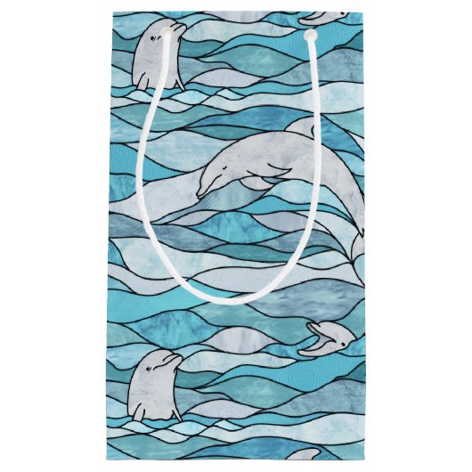 Petit Sac Cadeau Dauphins de verre tendu de l'océan bleu (Devant)