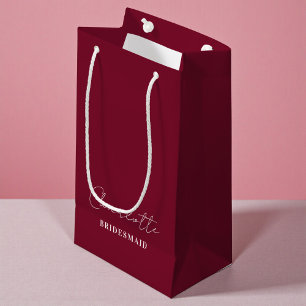 Petit Sac Cadeau Demoiselle d'honneur Minimaliste Script Bourgogn