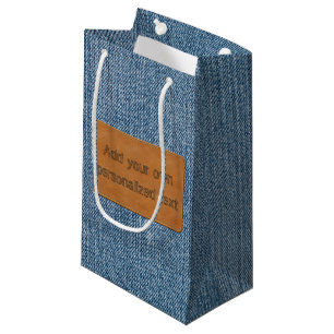 Petit Sac Cadeau Denim en cuir fait sur commande de blue-jean