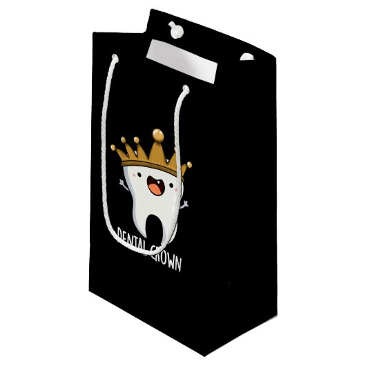 Petit Sac Cadeau Dental Crown Funny Dot Pun Dark BG (Devant Angle)