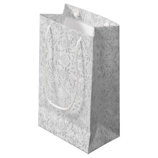Petit Sac Cadeau Dentelle blanche tombante (Devant Angle)