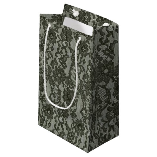 Petit Sac Cadeau Dentelle noire (Devant Angle)