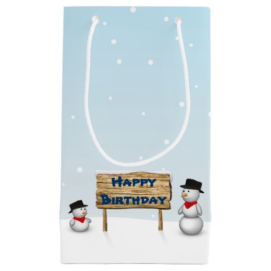 Petit Sac Cadeau Des Snowmen mignons souhaitant un joyeux anniversa (Devant)